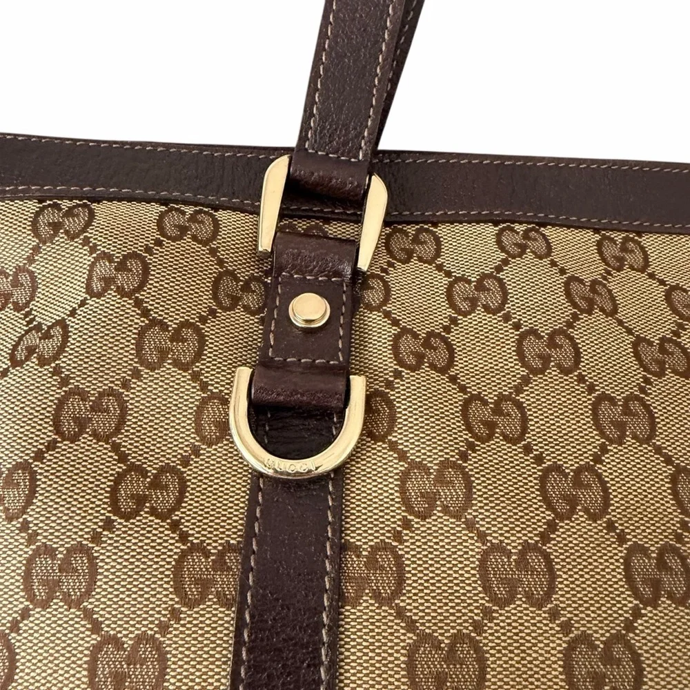 Gucci GG Canvas Abbey Monogram Tote D-Ring Shoulder Leather Handbag Purse Bag - Picture 10 of 16